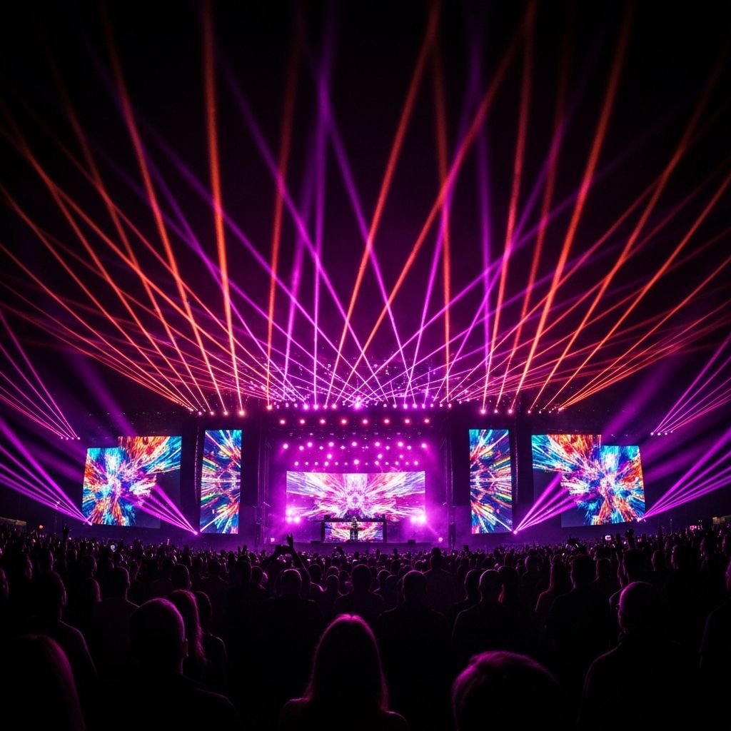 Stage light show at night